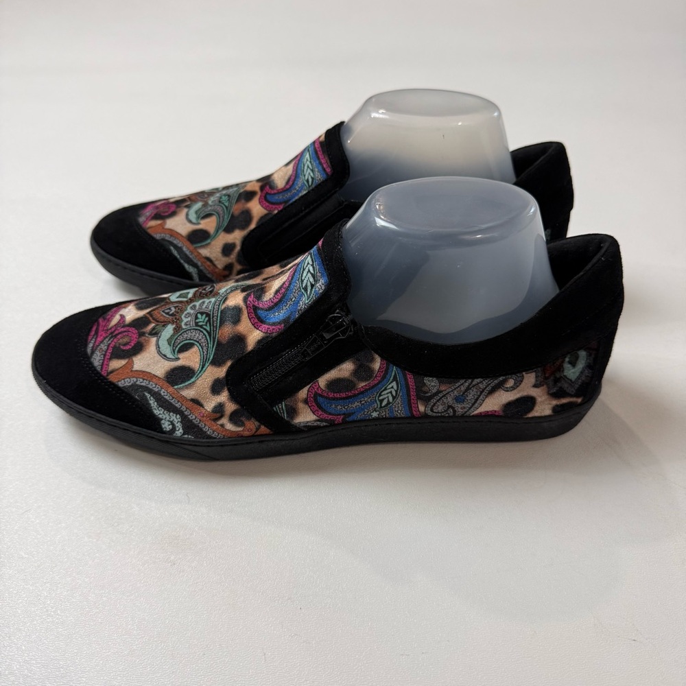 Sesto Meucci Italian Vibrant Paisley Leopard-Print Velvet Loafers Womens Size 10